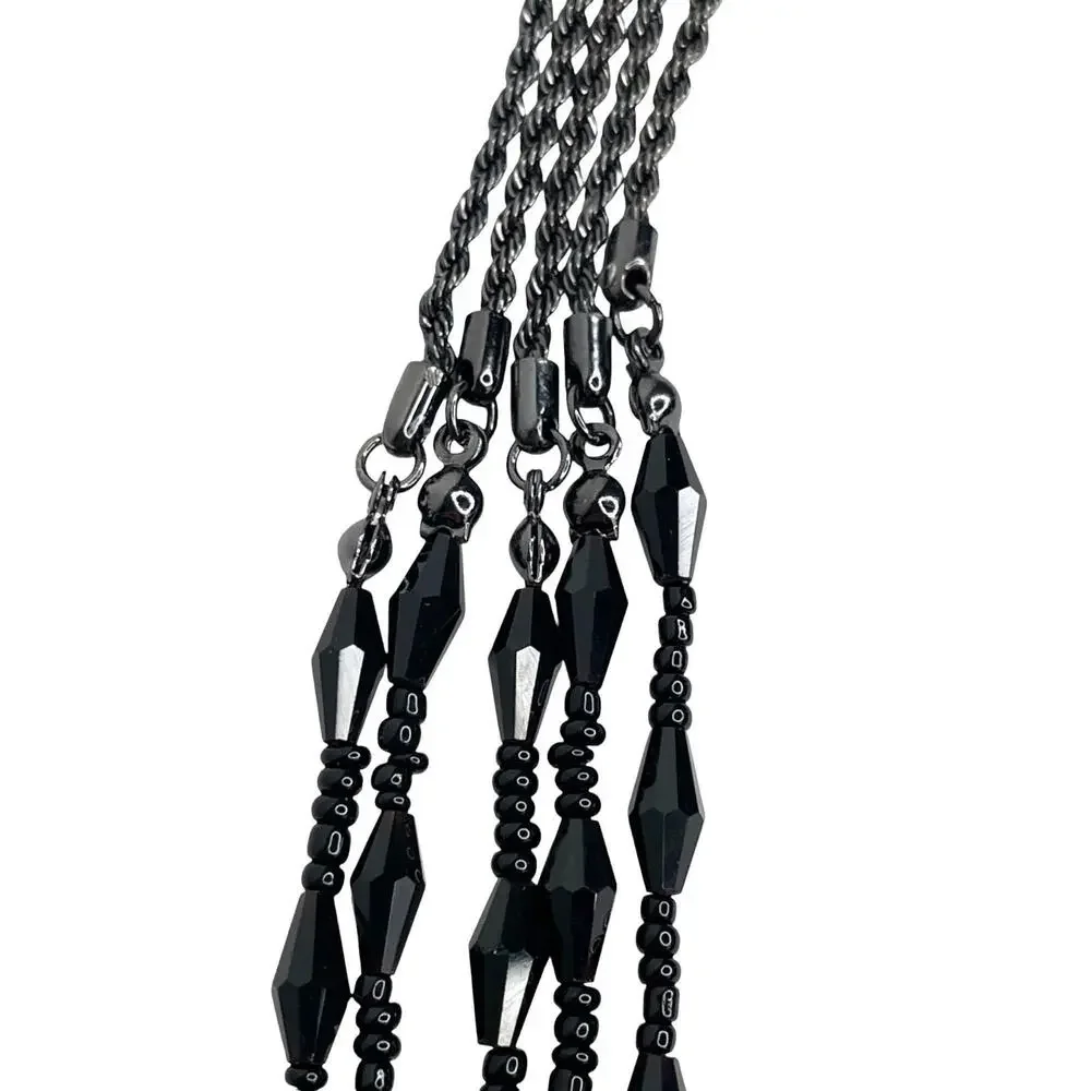 NWT WHBM Black Beaded Knotted Tassel Necklace with Adjustable Chain‎ 17-20